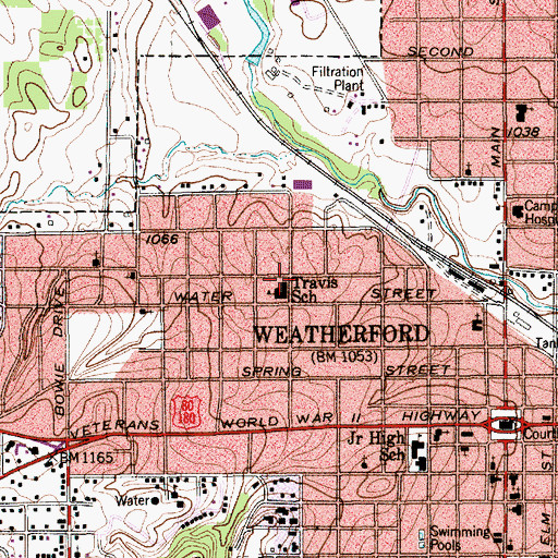 Topographic Map of Travis School, TX