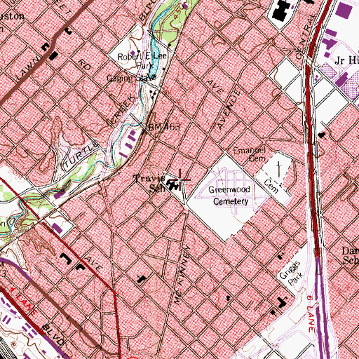 Topographic Map of Travis School, TX