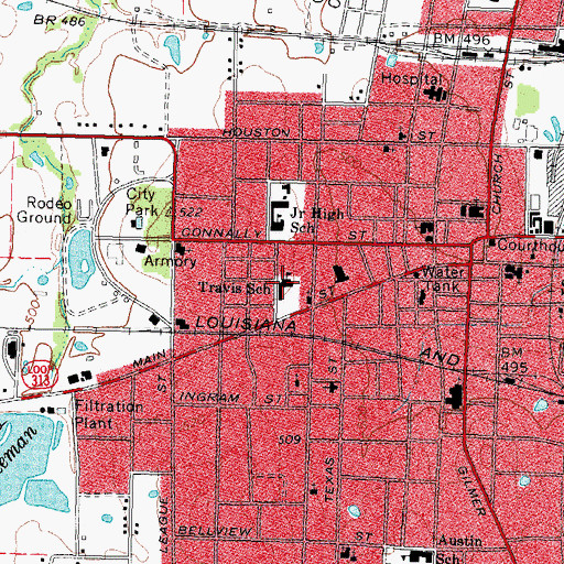 Topographic Map of Travis School, TX