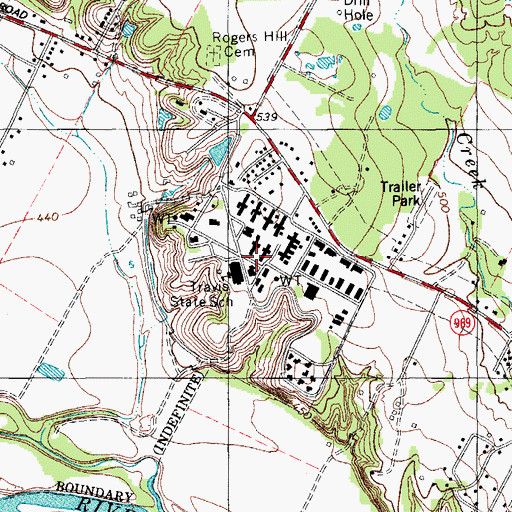 Topographic Map of Travis State School, TX