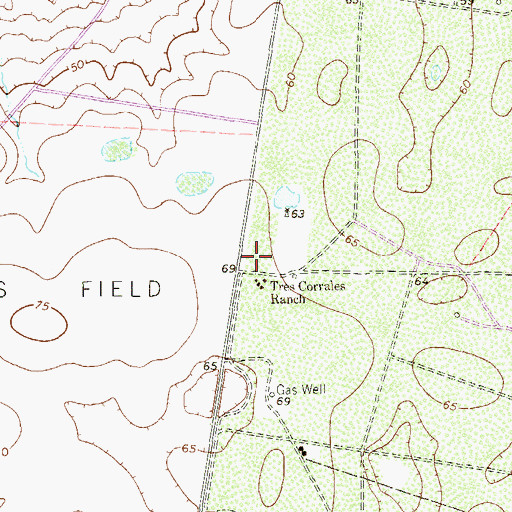 Topographic Map of Tres Corrales Ranch, TX