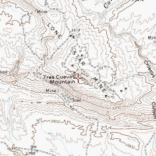 Topographic Map of Tres Cuevas Mountain, TX