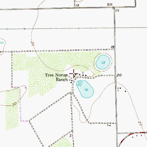 Topographic Map of Tres Norias Ranch, TX