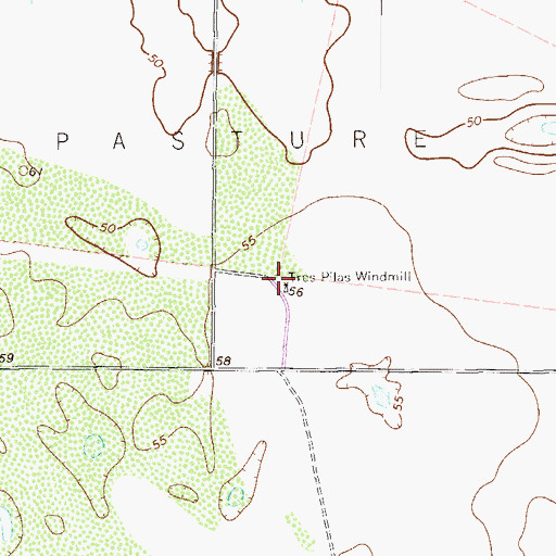Topographic Map of Tres Pilas Windmill, TX