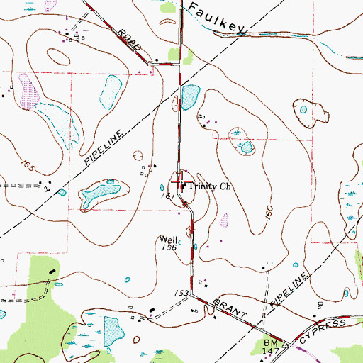 Topographic Map of Trinity Church, TX