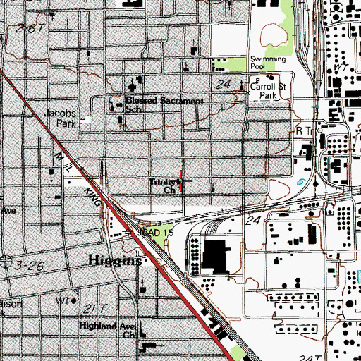 Topographic Map of Trinity Church, TX