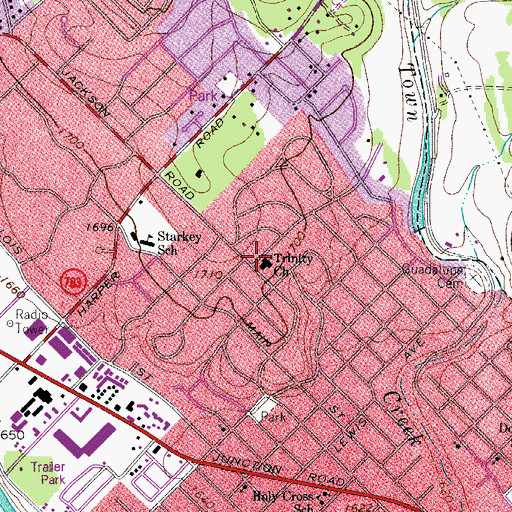 Topographic Map of Trinity Church, TX