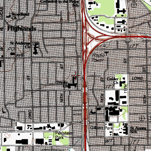 Topographic Map of Trinity Church, TX