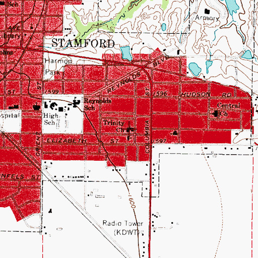 Topographic Map of Trinity Church, TX
