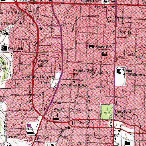 Topographic Map of Trinity School, TX