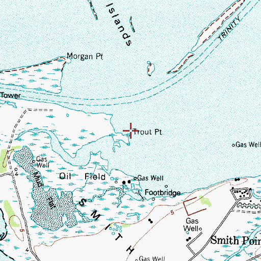 Topographic Map of Trout Point, TX