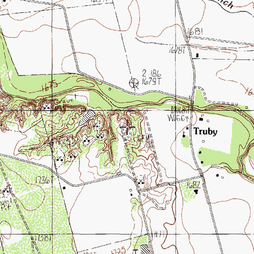 Topographic Map of Truby Cemetery, TX