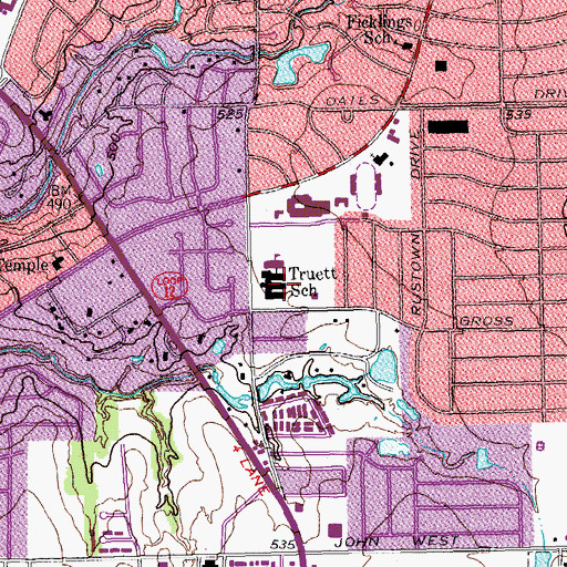 Topographic Map of Truett School, TX