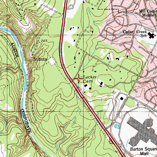Topographic Map of Tucker Cemetery, TX