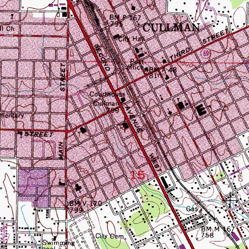Topographic Map of Cullman First Baptist Church, AL