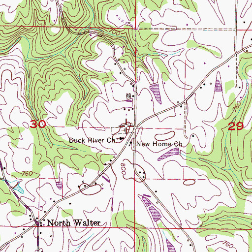 Topographic Map of Duck River Cemetery, AL