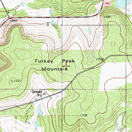 Topographic Map of Turkey Peak Mountain, TX