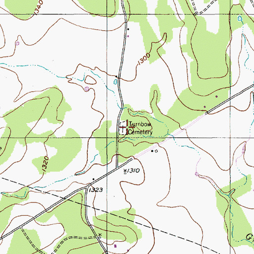 Topographic Map of Turnbow Cemetery, TX