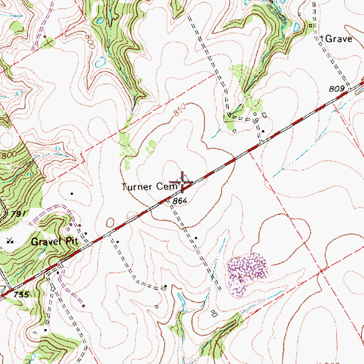 Topographic Map of Turner Cemetery, TX