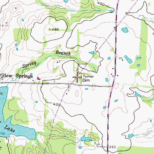 Topographic Map of Turner Cemetery, TX