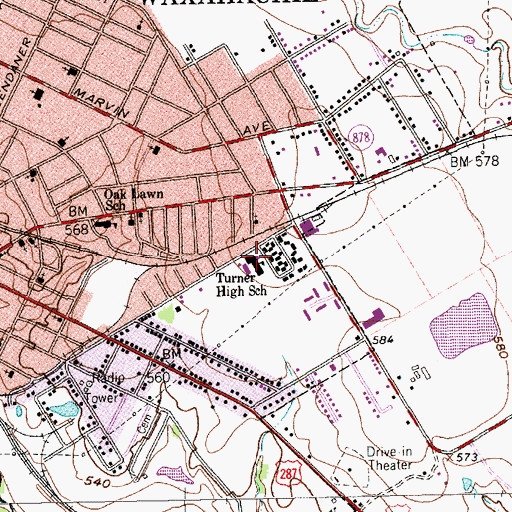 Topographic Map of Turner High School, TX