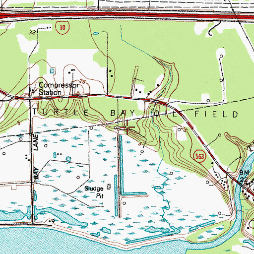 Topographic Map of Turtle Bay Oil Field, TX