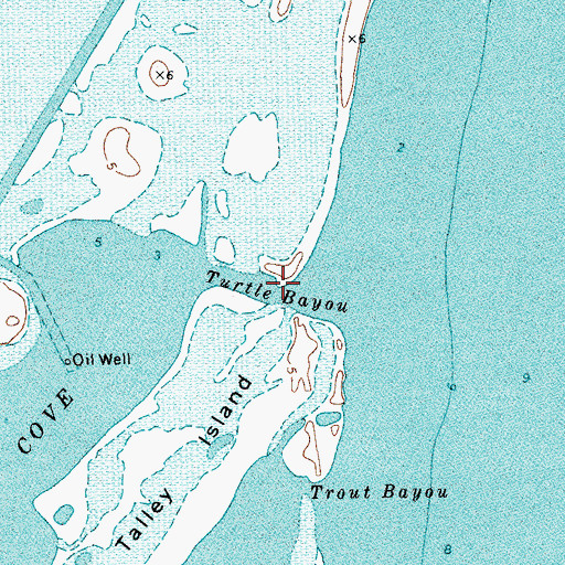 Topographic Map of Turtle Bayou, TX