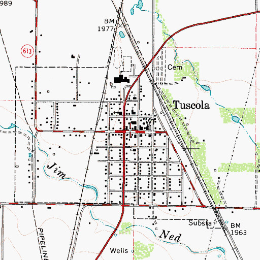 Topographic Map of Tuscola, TX