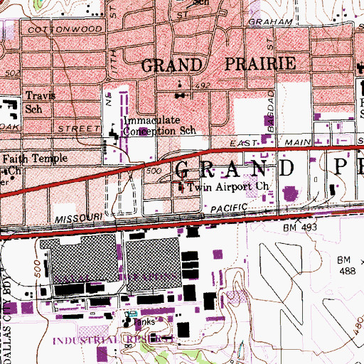 Topographic Map of Twin Airport Church, TX