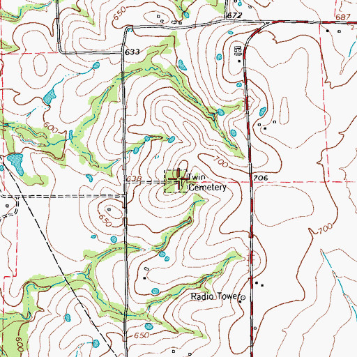 Topographic Map of Twin Cemetery, TX