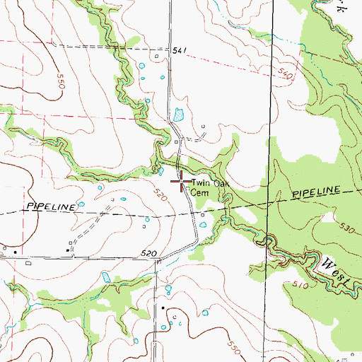 Topographic Map of Twin Oak Cemetery, TX