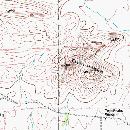 Topographic Map of Twin Peaks, TX