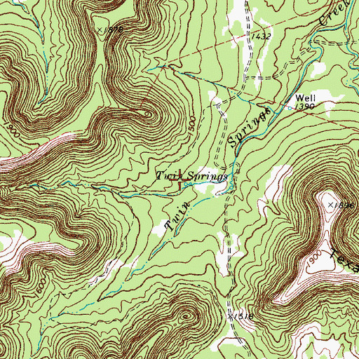 Topographic Map of Twin Springs, TX