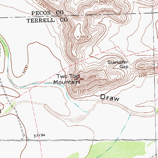 Topographic Map of Two Top Mountain, TX