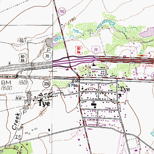 Topographic Map of Tye, TX