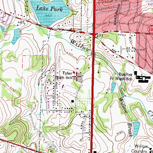 Topographic Map of Tyler High School, TX