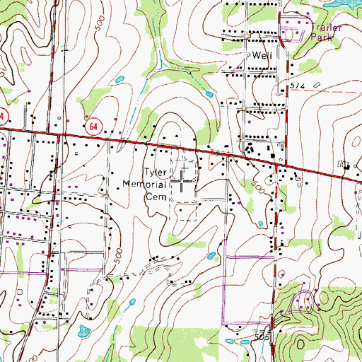 Topographic Map of Tyler Memorial Cemetery, TX