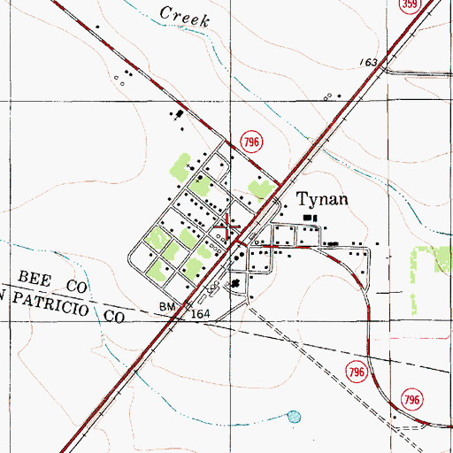 Topographic Map of Tynan, TX