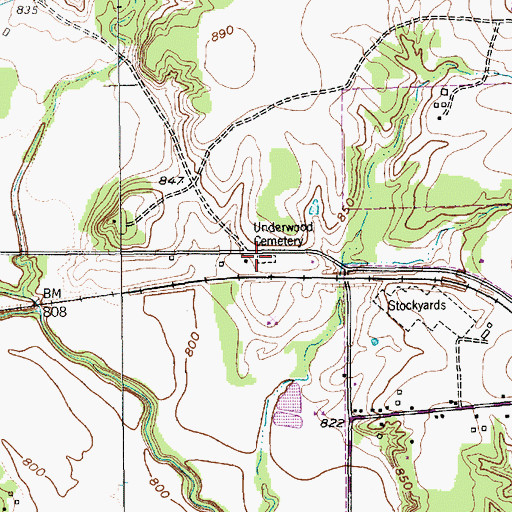 Topographic Map of Underwood Cemetery, TX