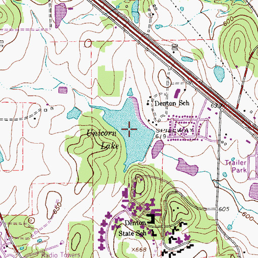Topographic Map of Unicorn Lake, TX