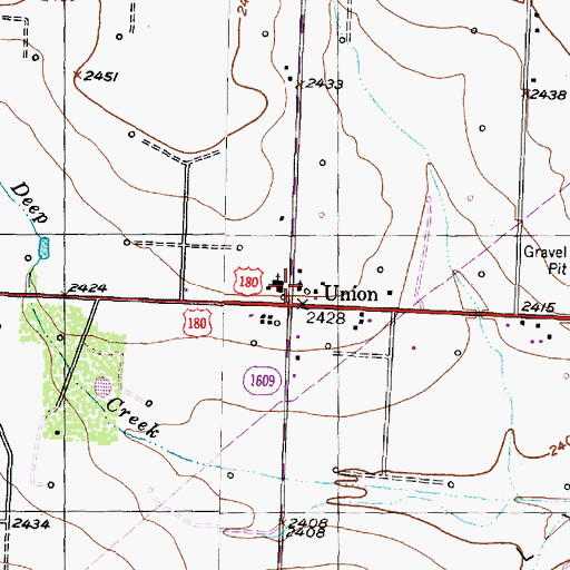 Topographic Map of Union, TX
