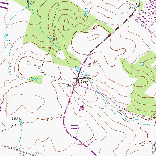 Topographic Map of Union Cemetery, TX