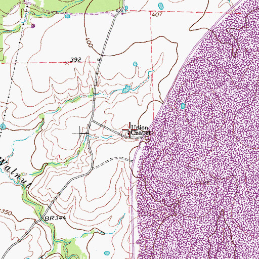 Topographic Map of Union Chapel, TX