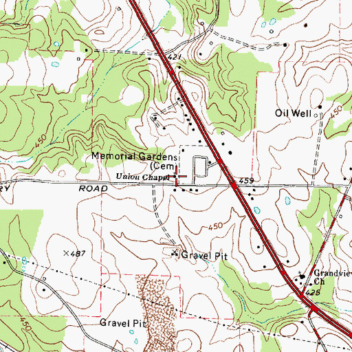 Topographic Map of Union Chapel, TX