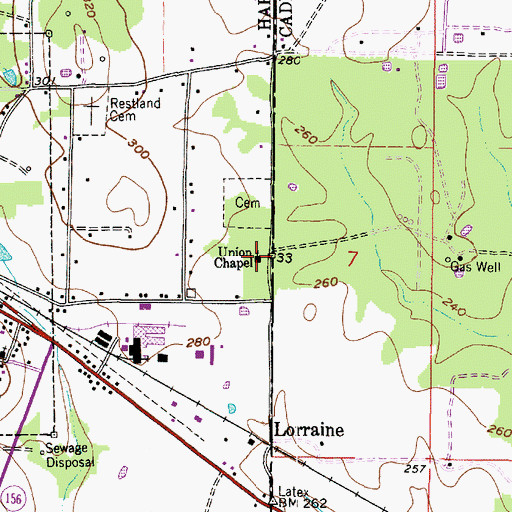 Topographic Map of Union Chapel, TX