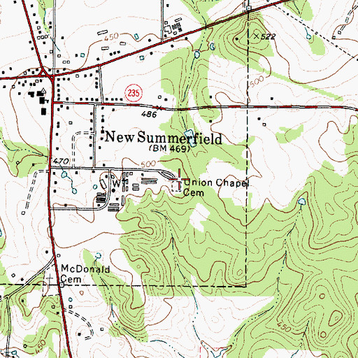 Topographic Map of Union Chapel Cemetery, TX