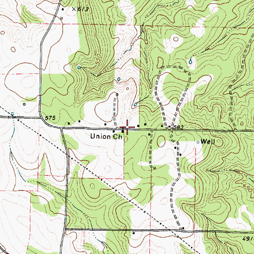 Topographic Map of Union Church, TX