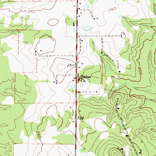 Topographic Map of Union Church, TX