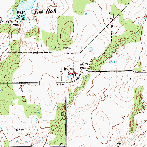 Topographic Map of Union Church, TX