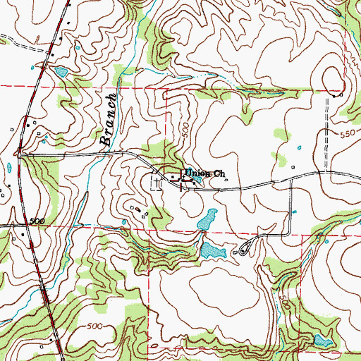 Topographic Map of Union Church, TX